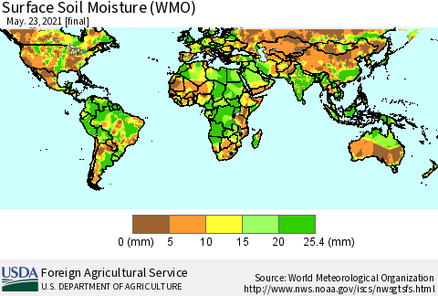 World Surface Soil Moisture (WMO) Thematic Map For 5/17/2021 - 5/23/2021