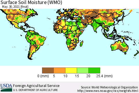 World Surface Soil Moisture (WMO) Thematic Map For 5/24/2021 - 5/30/2021