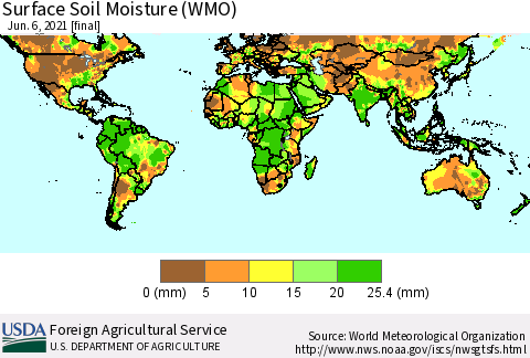 World Surface Soil Moisture (WMO) Thematic Map For 5/31/2021 - 6/6/2021