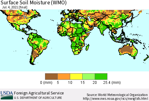 World Surface Soil Moisture (WMO) Thematic Map For 6/28/2021 - 7/4/2021