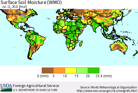 World Surface Soil Moisture (WMO) Thematic Map For 7/5/2021 - 7/11/2021