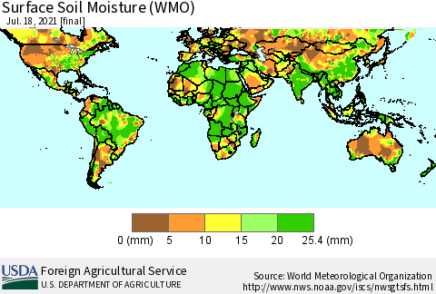 World Surface Soil Moisture (WMO) Thematic Map For 7/12/2021 - 7/18/2021