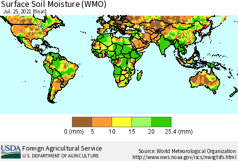 World Surface Soil Moisture (WMO) Thematic Map For 7/19/2021 - 7/25/2021