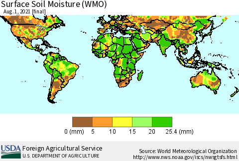 World Surface Soil Moisture (WMO) Thematic Map For 7/26/2021 - 8/1/2021