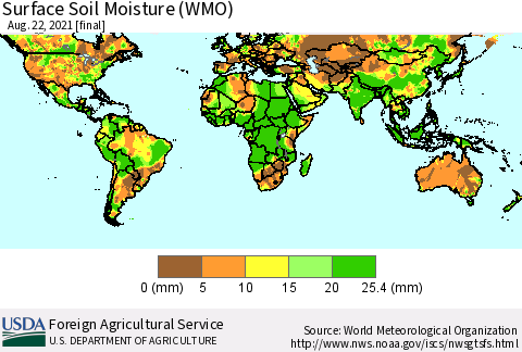 World Surface Soil Moisture (WMO) Thematic Map For 8/16/2021 - 8/22/2021
