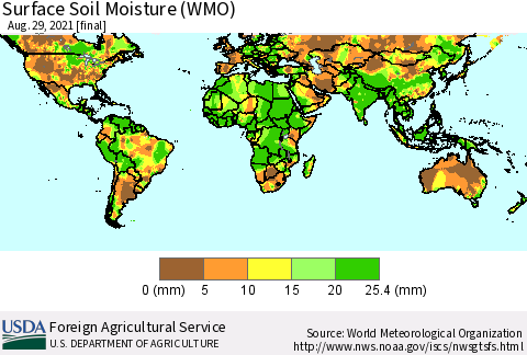 World Surface Soil Moisture (WMO) Thematic Map For 8/23/2021 - 8/29/2021