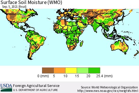 World Surface Soil Moisture (WMO) Thematic Map For 8/30/2021 - 9/5/2021