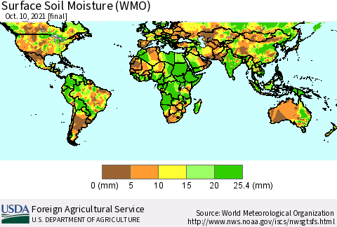 World Surface Soil Moisture (WMO) Thematic Map For 10/4/2021 - 10/10/2021