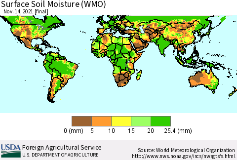 World Surface Soil Moisture (WMO) Thematic Map For 11/8/2021 - 11/14/2021