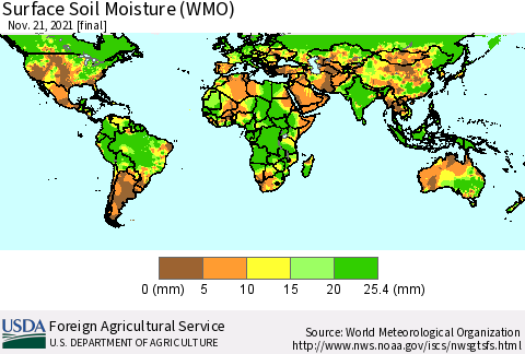 World Surface Soil Moisture (WMO) Thematic Map For 11/15/2021 - 11/21/2021