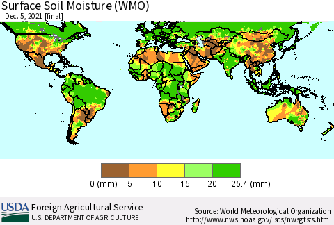 World Surface Soil Moisture (WMO) Thematic Map For 11/29/2021 - 12/5/2021