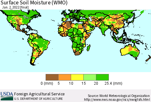 World Surface Soil Moisture (WMO) Thematic Map For 12/27/2021 - 1/2/2022