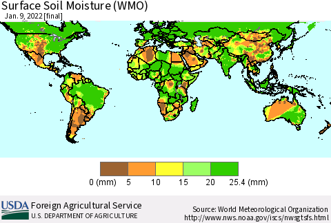 World Surface Soil Moisture (WMO) Thematic Map For 1/3/2022 - 1/9/2022