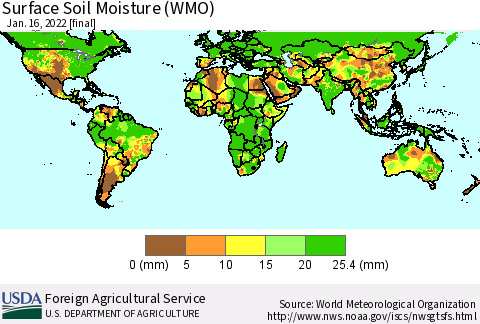 World Surface Soil Moisture (WMO) Thematic Map For 1/10/2022 - 1/16/2022