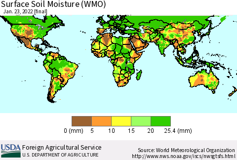 World Surface Soil Moisture (WMO) Thematic Map For 1/17/2022 - 1/23/2022