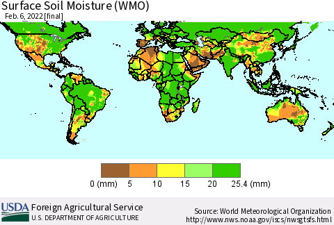 World Surface Soil Moisture (WMO) Thematic Map For 1/31/2022 - 2/6/2022