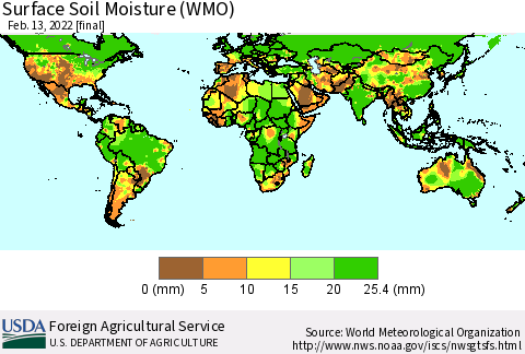World Surface Soil Moisture (WMO) Thematic Map For 2/7/2022 - 2/13/2022