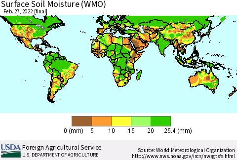 World Surface Soil Moisture (WMO) Thematic Map For 2/21/2022 - 2/27/2022