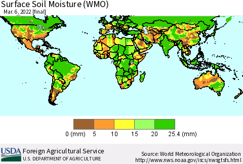 World Surface Soil Moisture (WMO) Thematic Map For 2/28/2022 - 3/6/2022