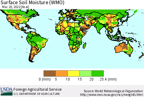 World Surface Soil Moisture (WMO) Thematic Map For 3/14/2022 - 3/20/2022
