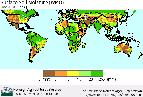 World Surface Soil Moisture (WMO) Thematic Map For 3/28/2022 - 4/3/2022
