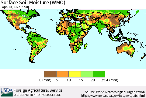 World Surface Soil Moisture (WMO) Thematic Map For 4/4/2022 - 4/10/2022