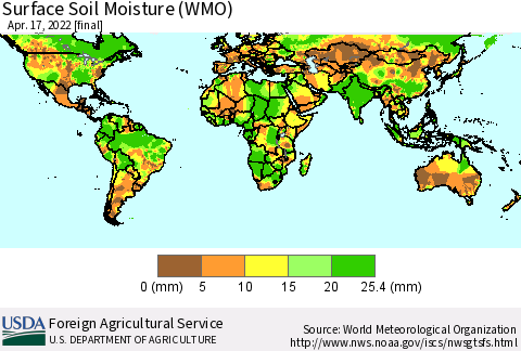 World Surface Soil Moisture (WMO) Thematic Map For 4/11/2022 - 4/17/2022