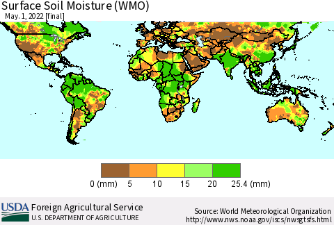 World Surface Soil Moisture (WMO) Thematic Map For 4/25/2022 - 5/1/2022