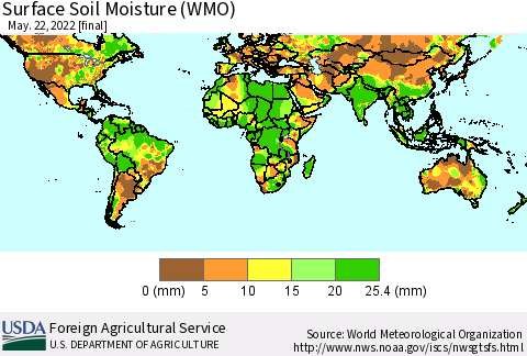 World Surface Soil Moisture (WMO) Thematic Map For 5/16/2022 - 5/22/2022
