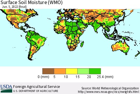 World Surface Soil Moisture (WMO) Thematic Map For 5/30/2022 - 6/5/2022