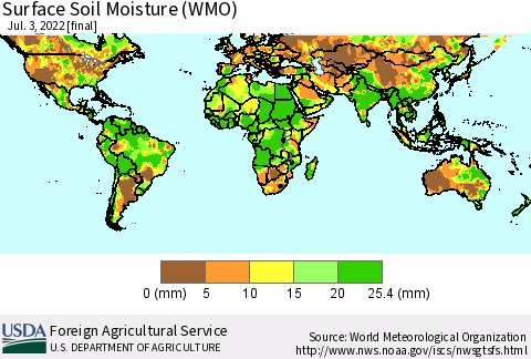World Surface Soil Moisture (WMO) Thematic Map For 6/27/2022 - 7/3/2022