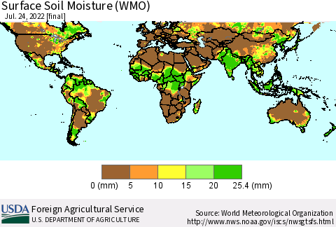 World Surface Soil Moisture (WMO) Thematic Map For 7/18/2022 - 7/24/2022