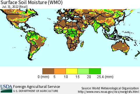World Surface Soil Moisture (WMO) Thematic Map For 7/25/2022 - 7/31/2022