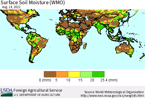World Surface Soil Moisture (WMO) Thematic Map For 8/8/2022 - 8/14/2022