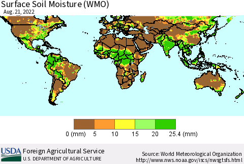 World Surface Soil Moisture (WMO) Thematic Map For 8/15/2022 - 8/21/2022