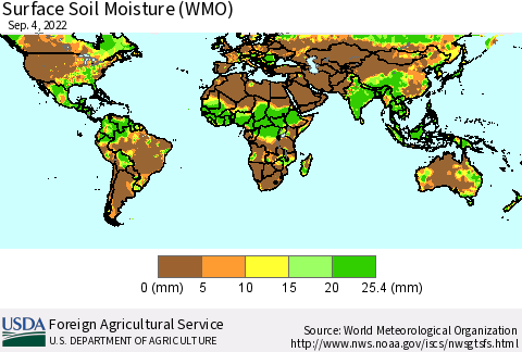 World Surface Soil Moisture (WMO) Thematic Map For 8/29/2022 - 9/4/2022