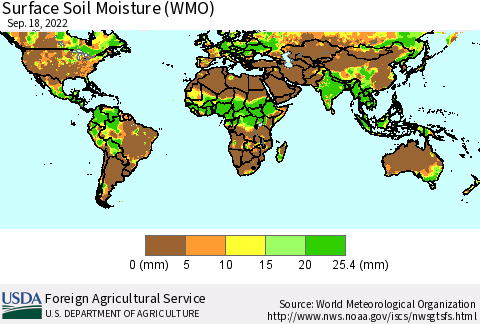 World Surface Soil Moisture (WMO) Thematic Map For 9/12/2022 - 9/18/2022