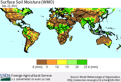 World Surface Soil Moisture (WMO) Thematic Map For 9/19/2022 - 9/25/2022