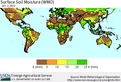 World Surface Soil Moisture (WMO) Thematic Map For 9/26/2022 - 10/2/2022