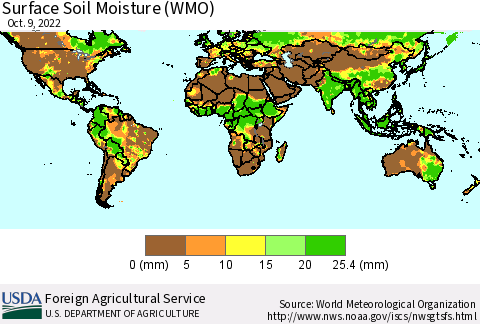 World Surface Soil Moisture (WMO) Thematic Map For 10/3/2022 - 10/9/2022
