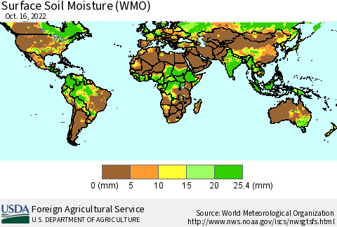 World Surface Soil Moisture (WMO) Thematic Map For 10/10/2022 - 10/16/2022