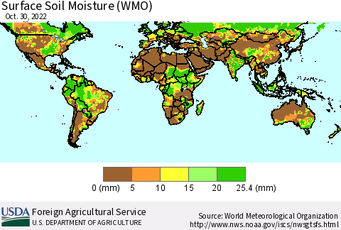 World Surface Soil Moisture (WMO) Thematic Map For 10/24/2022 - 10/30/2022