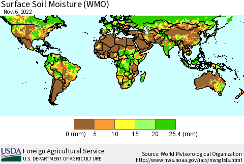 World Surface Soil Moisture (WMO) Thematic Map For 10/31/2022 - 11/6/2022