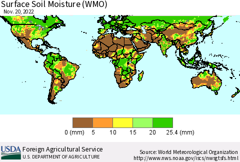 World Surface Soil Moisture (WMO) Thematic Map For 11/14/2022 - 11/20/2022
