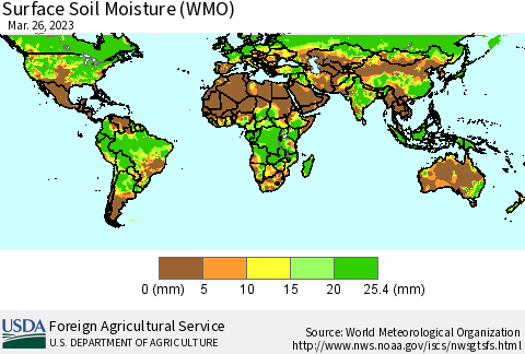 World Surface Soil Moisture (WMO) Thematic Map For 3/20/2023 - 3/26/2023