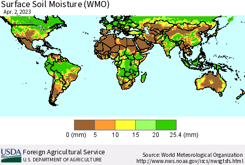World Surface Soil Moisture (WMO) Thematic Map For 3/27/2023 - 4/2/2023