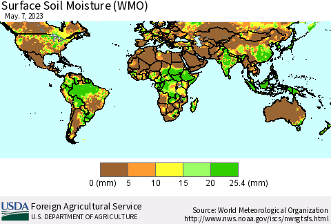 World Surface Soil Moisture (WMO) Thematic Map For 5/1/2023 - 5/7/2023