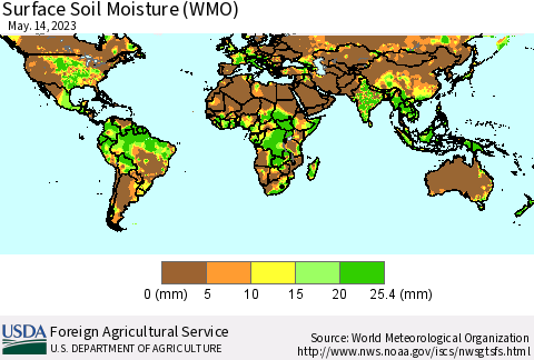World Surface Soil Moisture (WMO) Thematic Map For 5/8/2023 - 5/14/2023