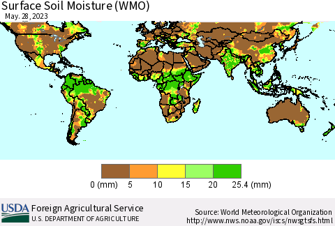 World Surface Soil Moisture (WMO) Thematic Map For 5/22/2023 - 5/28/2023