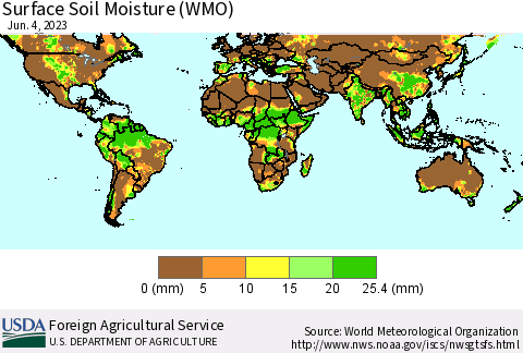 World Surface Soil Moisture (WMO) Thematic Map For 5/29/2023 - 6/4/2023